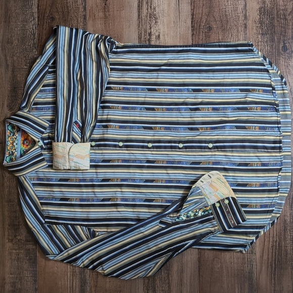 Robert Graham Striped Stained Glass Flip Cuff Embroiered Dress Shirt Size Large - Picture 2 of 10